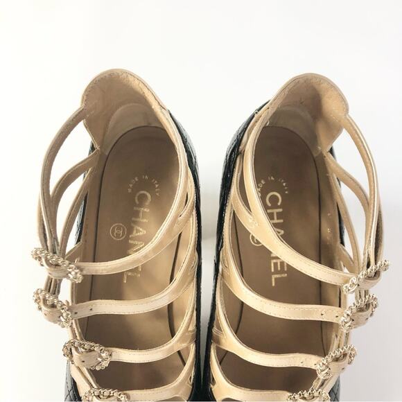 Chanel Quilted CC Logo 2017 Cruise Patent Leather Maryjane Platform Pumps 36.5 - Picture 5 of 11